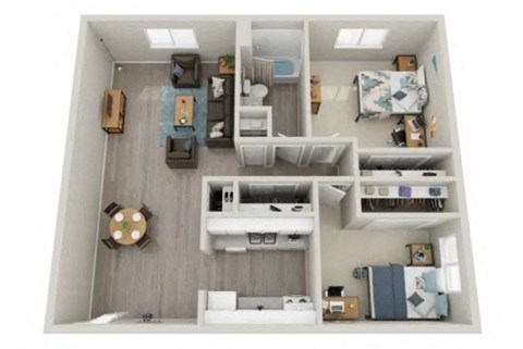 Floor plan for 2 beds, 1 bath, 850 sqft